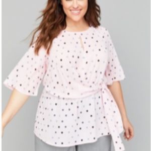 Pink Polka-Dot Faux-Wrap Blouse